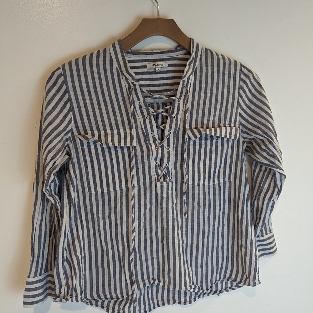 Madewell Striped Terrace Lace-Up Shirt, Sz M